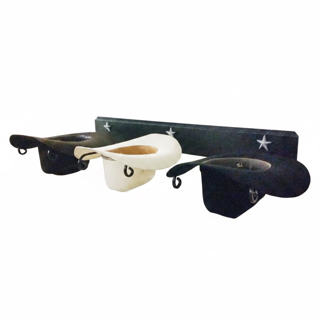 American Made Low Profile Horizontal 3 Hat Cowboy Hat Rack – Black with Stars | Mark Christopher Collection