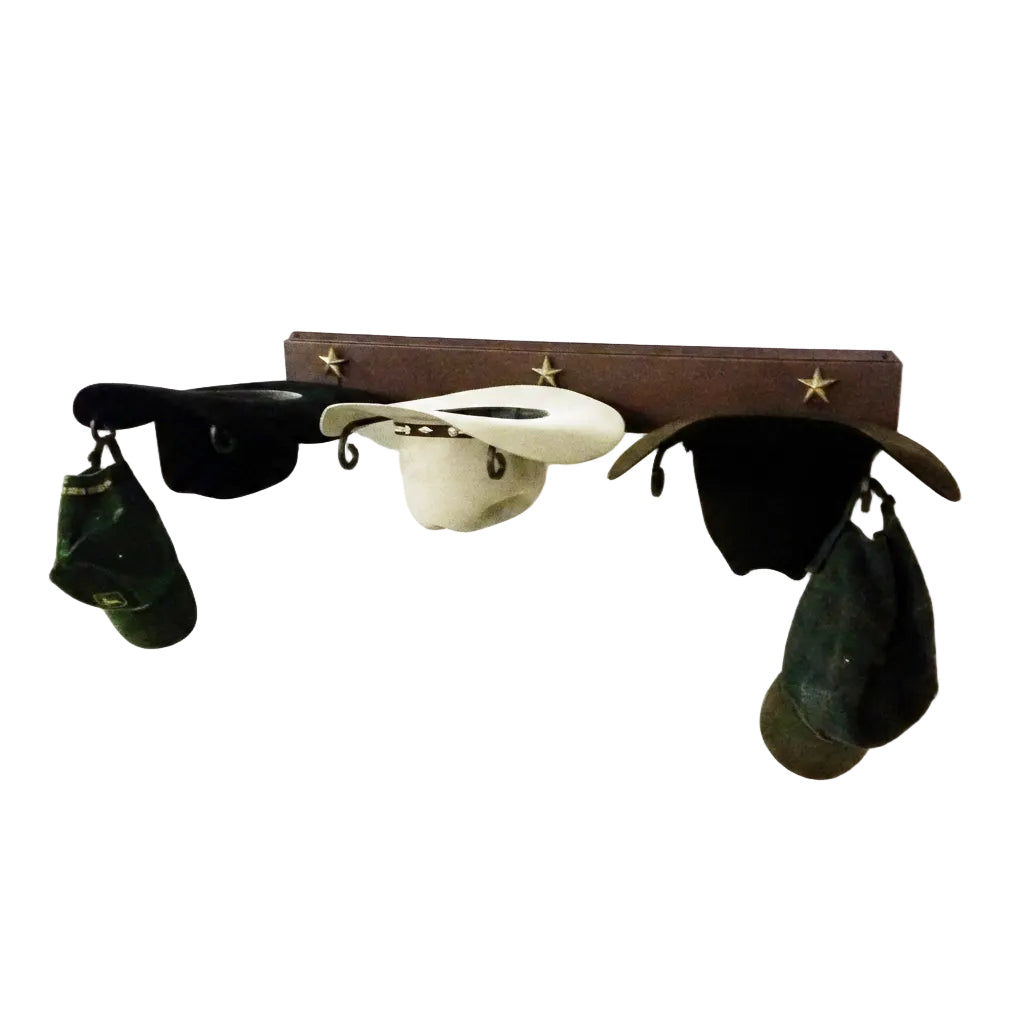 American Made Low Profile Horizontal 3 Hat Cowboy Hat Rack –Rust with Stars | Mark Christopher Collection