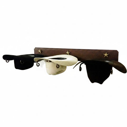 American Made Low Profile Horizontal 3 Hat Cowboy Hat Rack –Rust with Stars | Mark Christopher Collection