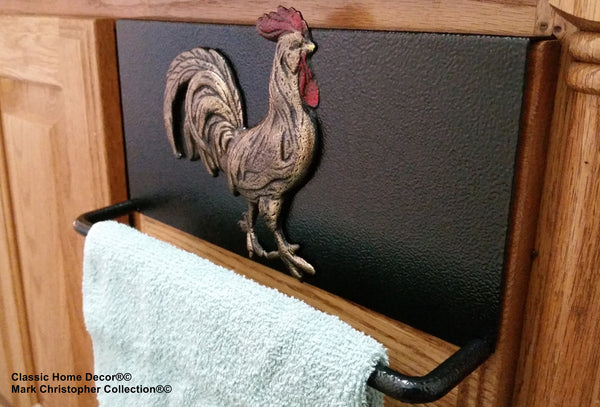 Towel Bar with Rooster Black Leatherette