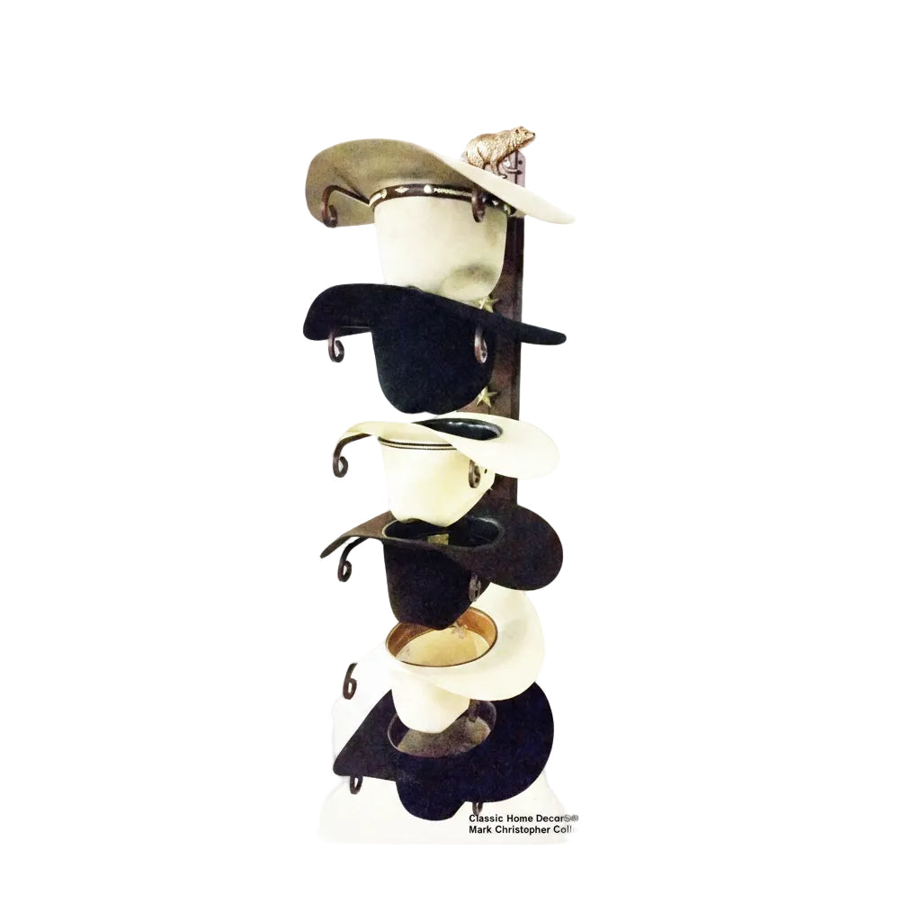 American Made 6 Hat Cowboy Hat Rack with Bear & Stars – Wall Mounted Rust | Mark Christopher Collection