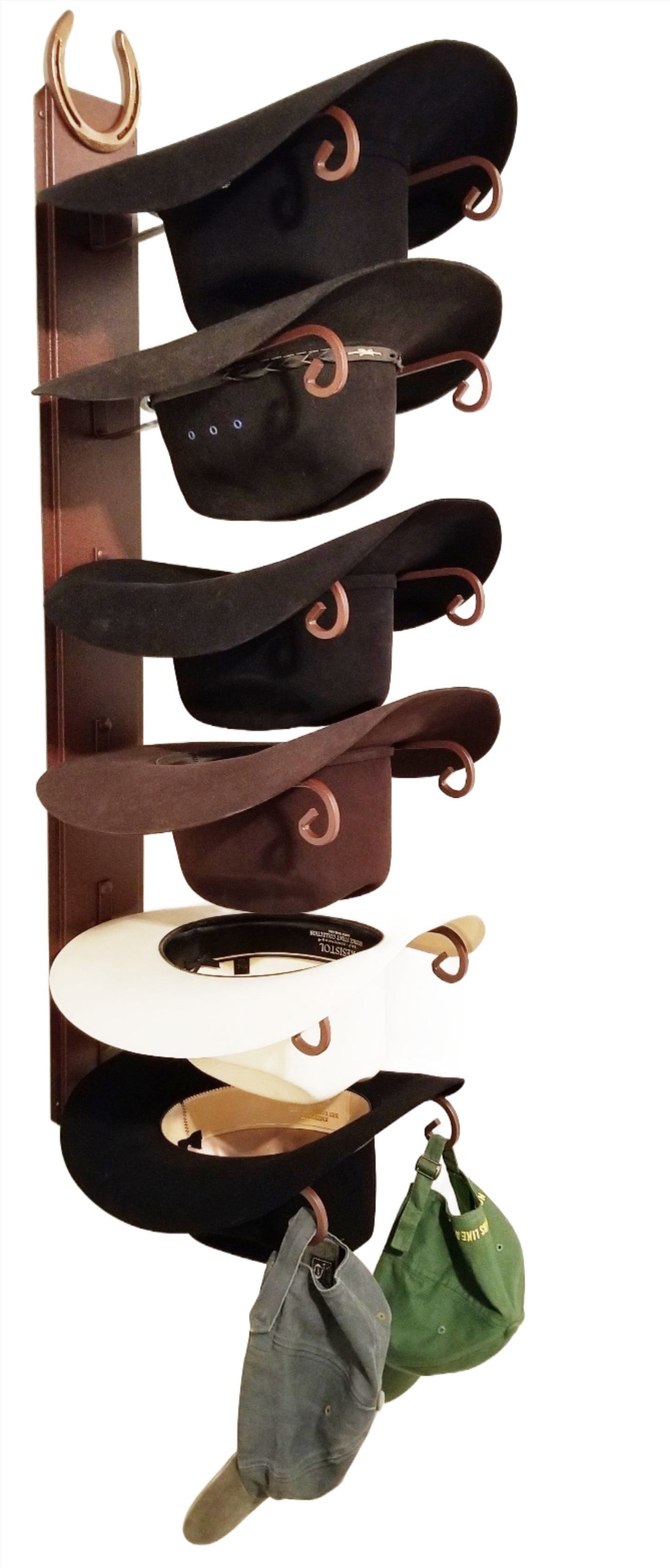 American Made 6 Hat Cowboy Hat Rack with Genuine Horseshoe – Rust | Mark Christopher Collection