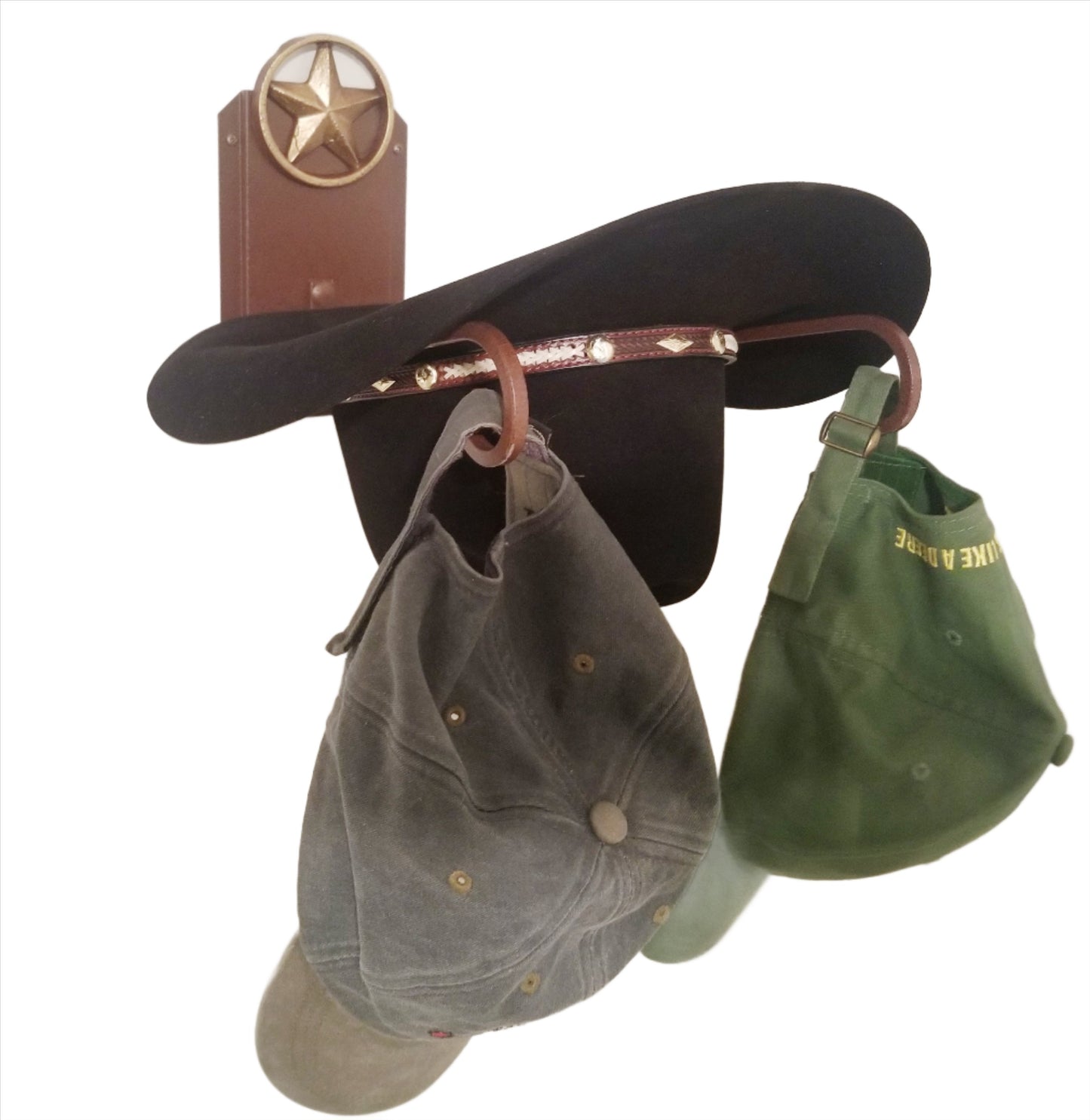 American Made Cowboy Hat Holder Classic with Lone Star - Rust Steel Wall Hat Rack - Western Decor