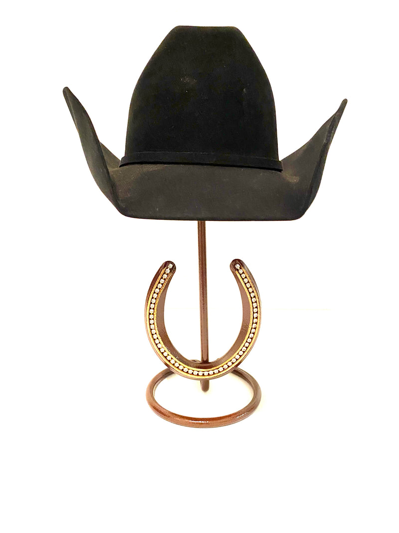 American Made Cowboy Hat Stand with Genuine Rhinestone HorseShoe