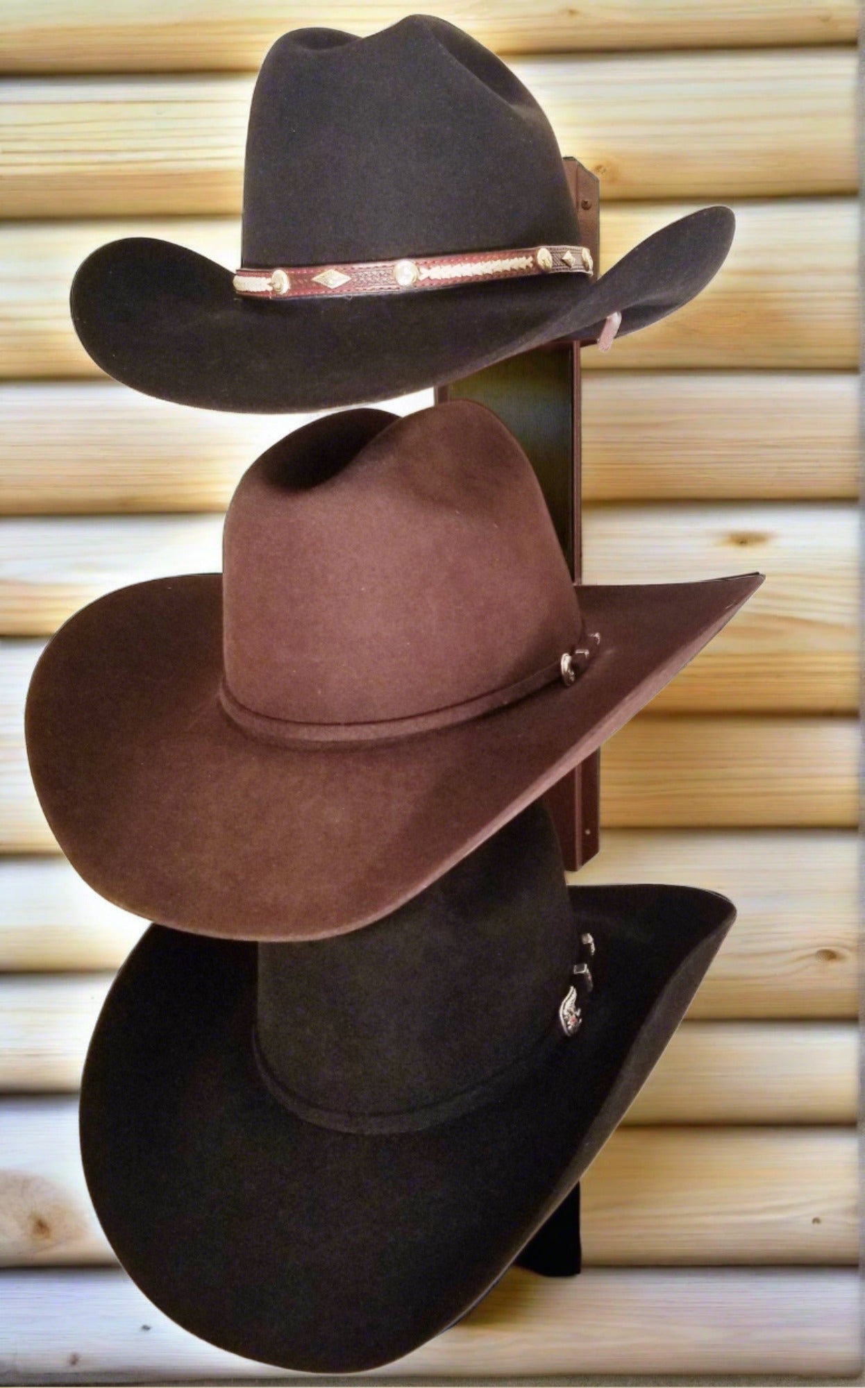 American Made Crown Up 3 Hat Cowboy Hat Rack – Wall Mounted Rust | Mark Christopher Collection