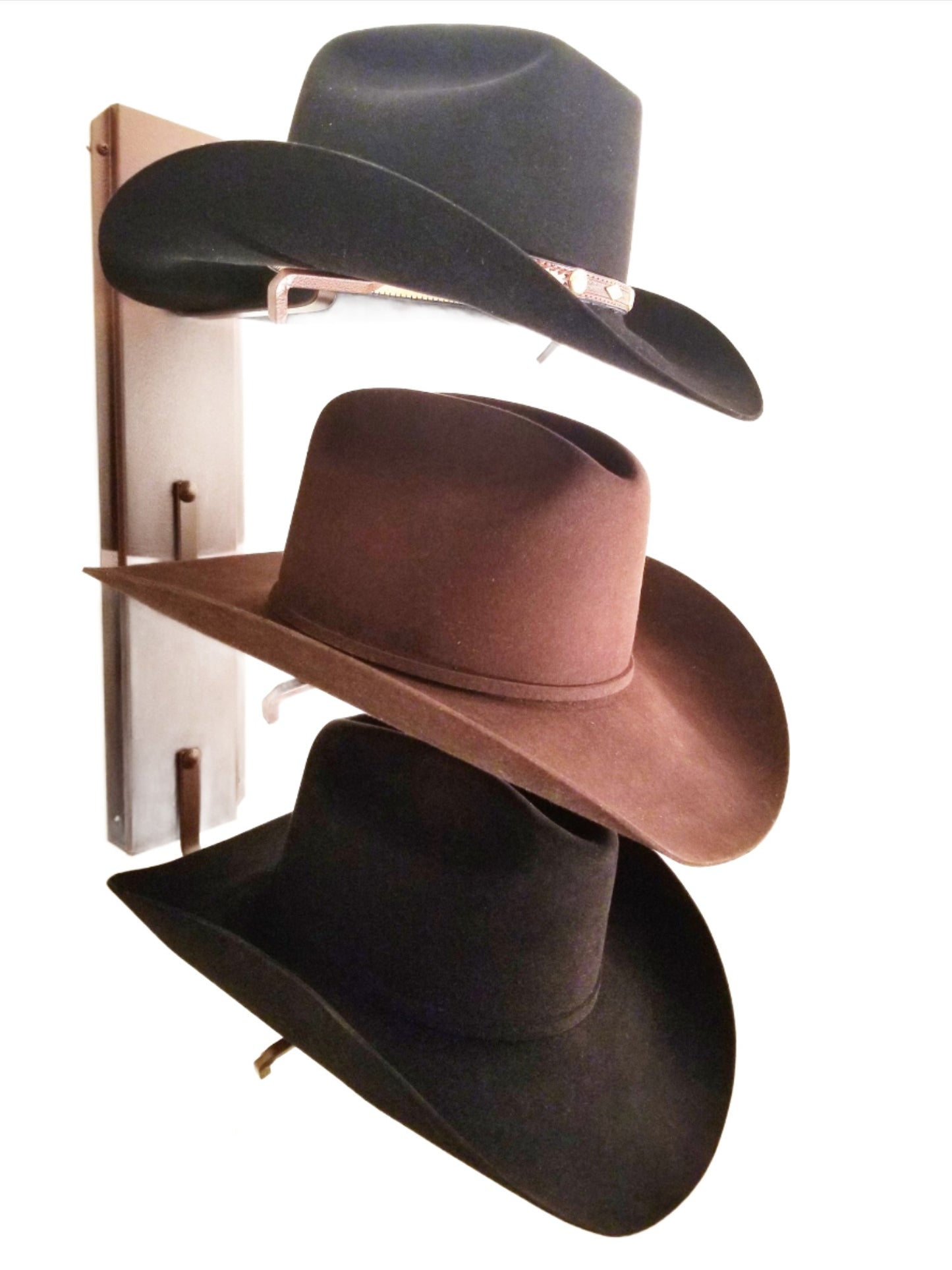 American Made Crown Up 3 Hat Cowboy Hat Rack – Wall Mounted Rust | Mark Christopher Collection